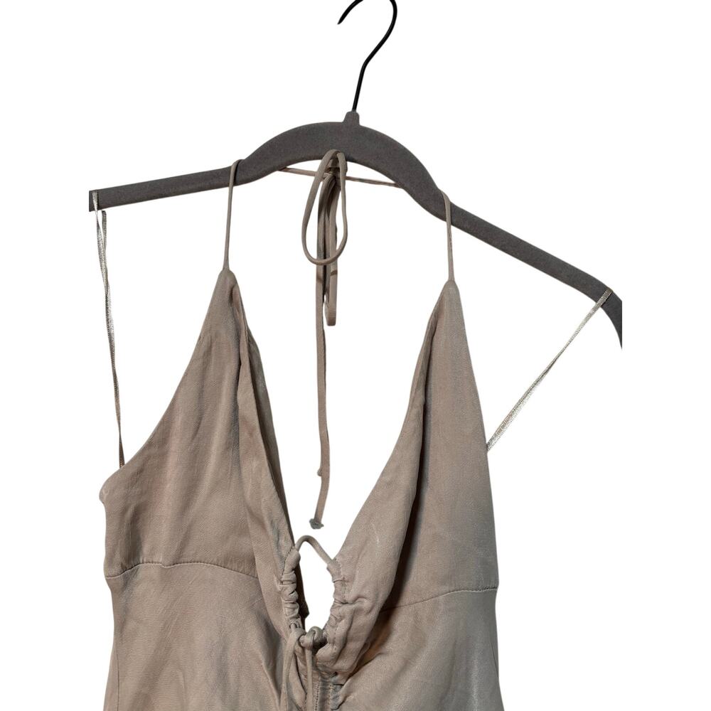 Zara Taupe Halter Mini Dress Womens XS Open Back Ruched Tie A Line Made Turkey - Picture 6 of 11